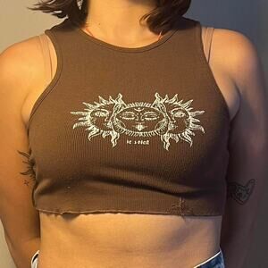 Brown and white crop top